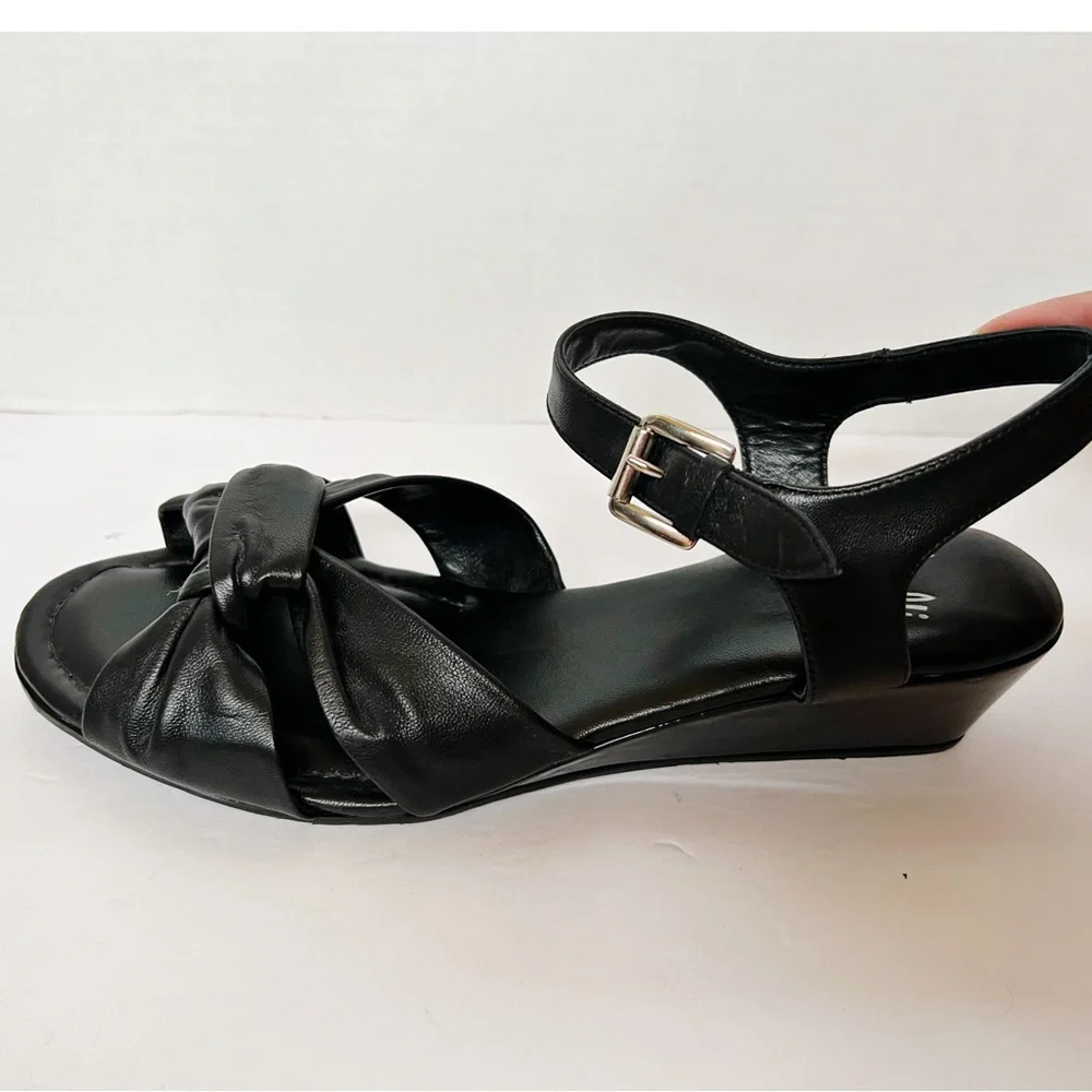 Amalfi by Rangoni Mandy Tortora leather Open Toe Low Ankle Strap Wedge Sandals
